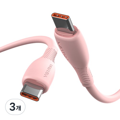벤션 파스텔 100W PD C to C타입 고속충전케이블, 3개, 핑크, 2m